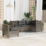 vidaXL 5-delige Loungeset met kussens poly rattan zwart
