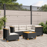 vidaXL 5-delige Loungeset met kussens poly rattan zwart