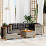 vidaXL 5-delige Loungeset met kussens poly rattan zwart