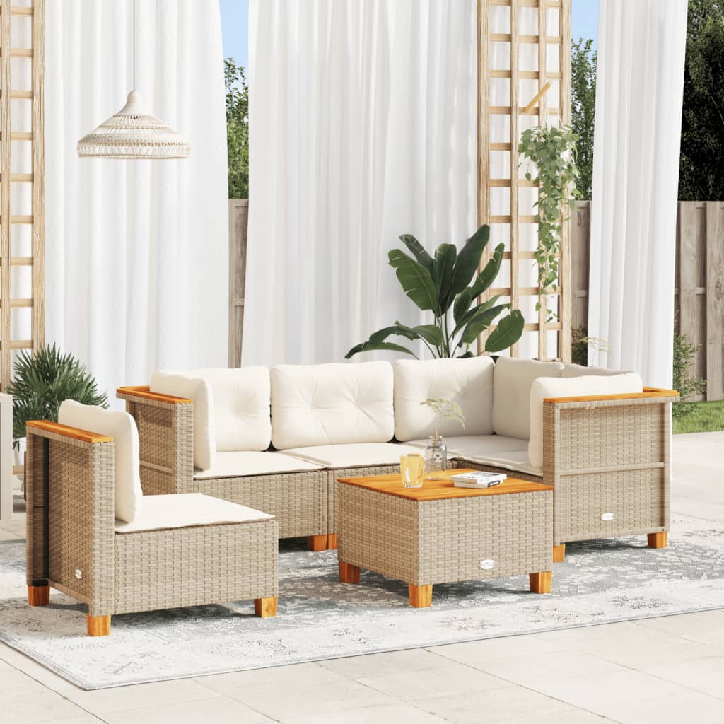 vidaXL 5-delige Loungeset met kussens poly rattan zwart