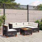 vidaXL 5-delige Loungeset met kussens poly rattan zwart