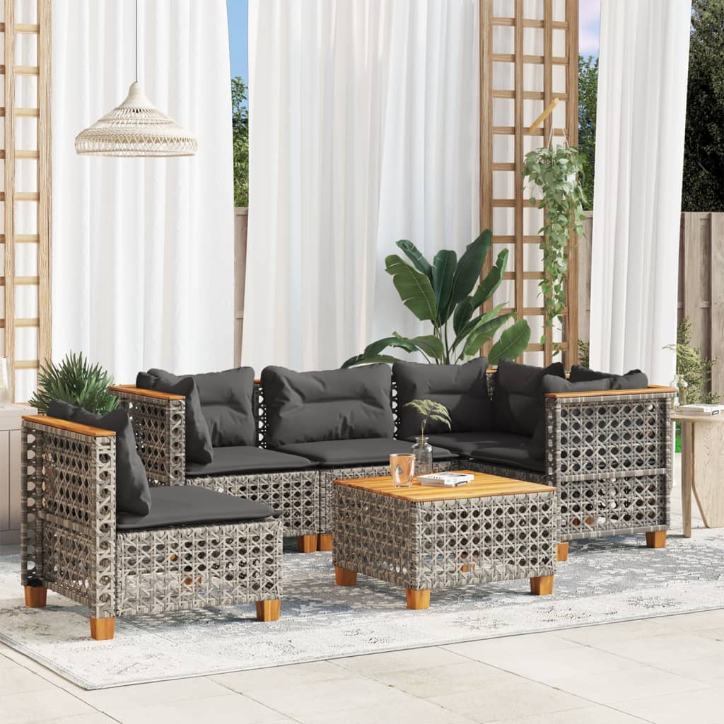 vidaXL 5-delige Loungeset met kussens poly rattan zwart