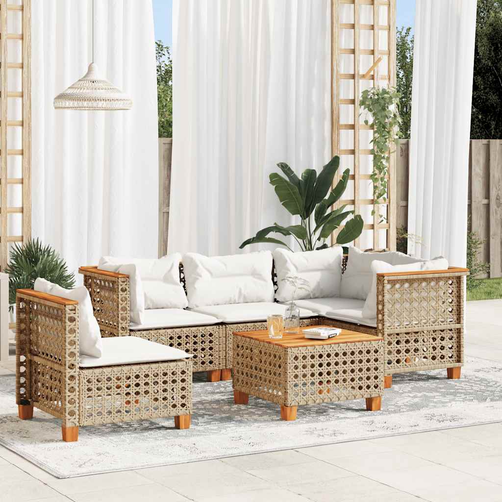 vidaXL 5-delige Loungeset met kussens poly rattan zwart