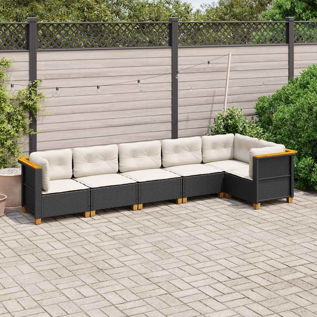 vidaXL 6-Piece Lounge Set with Cushions Poly Rattan Black