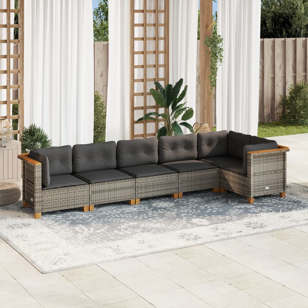 vidaXL 6-Piece Lounge Set with Cushions Poly Rattan Black