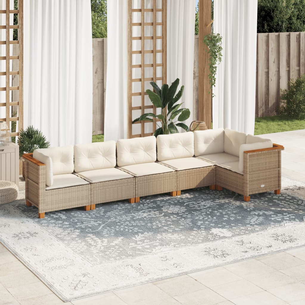 vidaXL 6-Piece Lounge Set with Cushions Poly Rattan Black