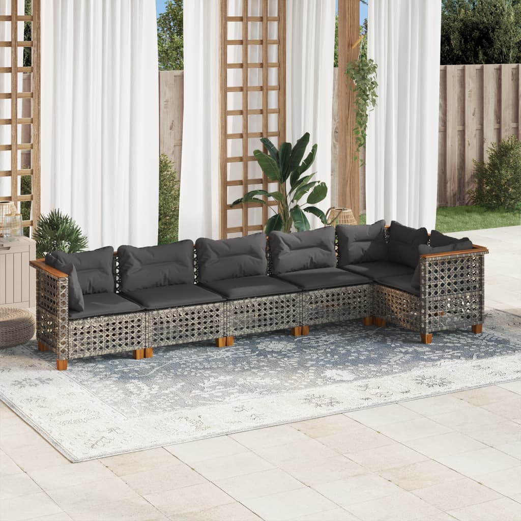 vidaXL 6-Piece Lounge Set with Cushions Poly Rattan Black