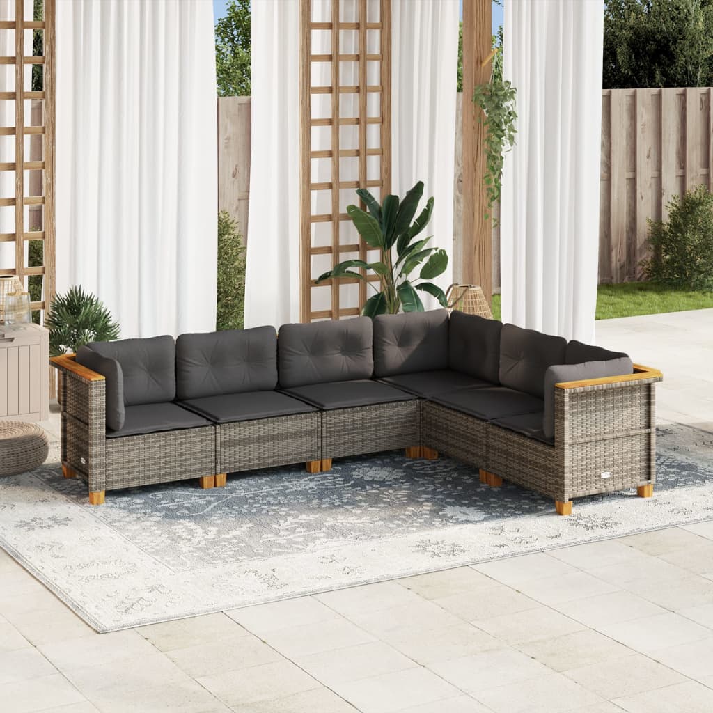 vidaXL 6-delige Loungeset met kussens poly rattan zwart