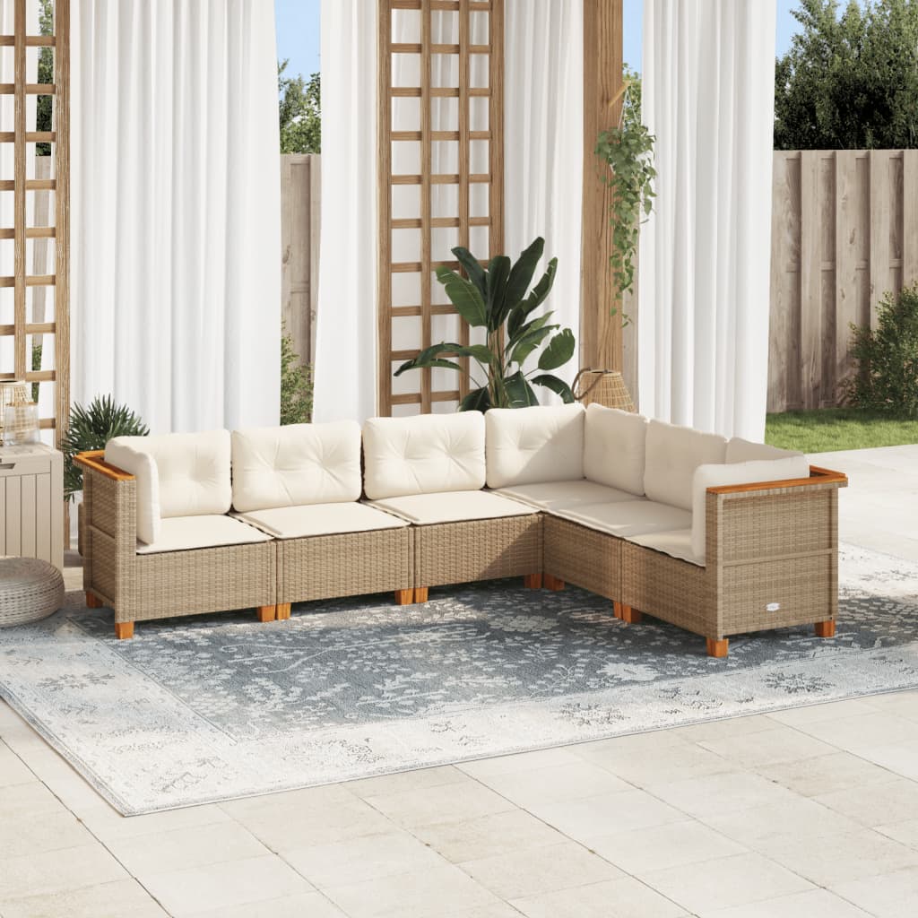 vidaXL 6-delige Loungeset met kussens poly rattan zwart