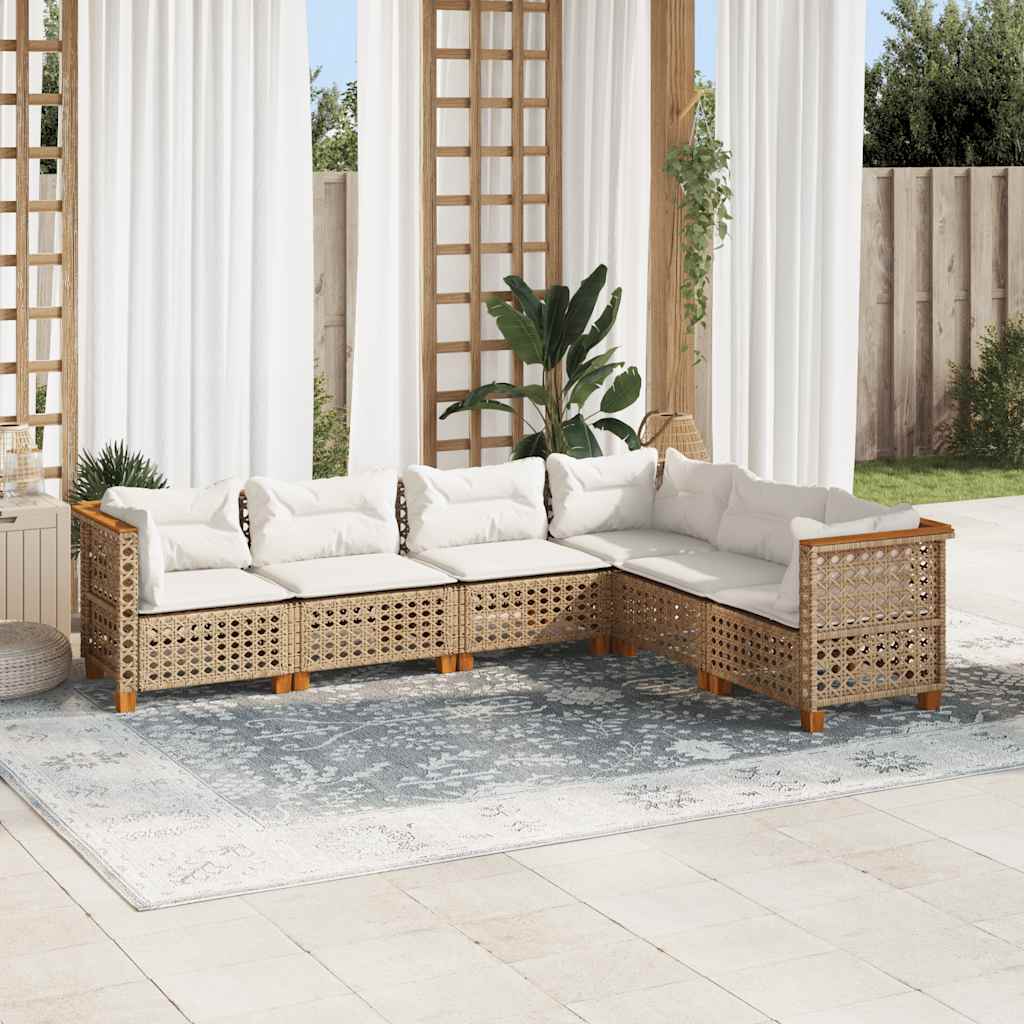 vidaXL 6-delige Loungeset met kussens poly rattan zwart