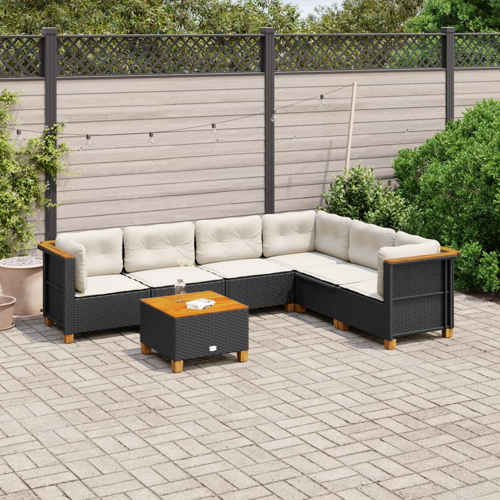 vidaXL 6-delige Loungeset met kussens poly rattan zwart
