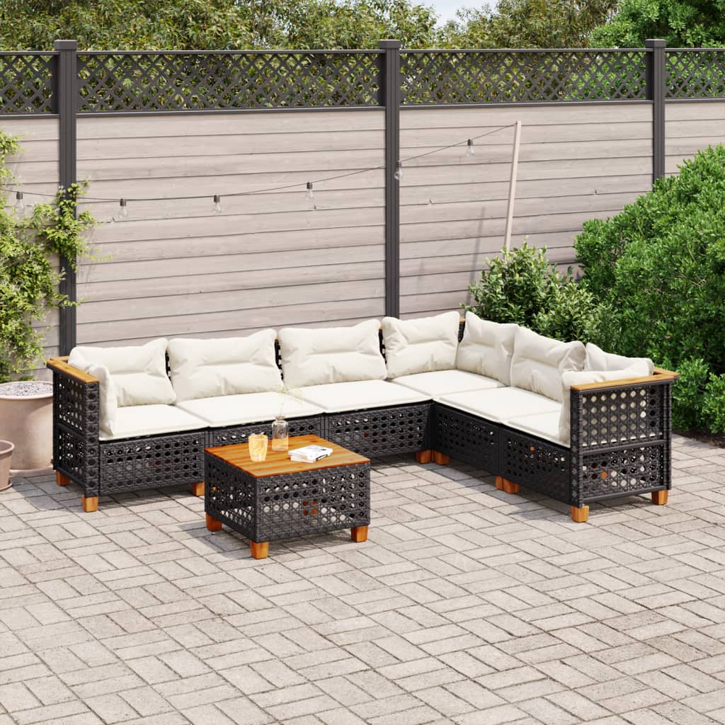 vidaXL 6-delige Loungeset met kussens poly rattan zwart