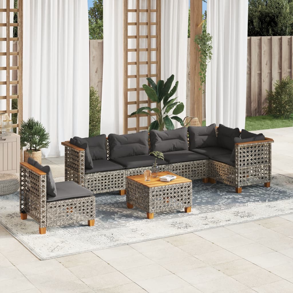 vidaXL 7-delige Loungeset met kussens poly rattan zwart