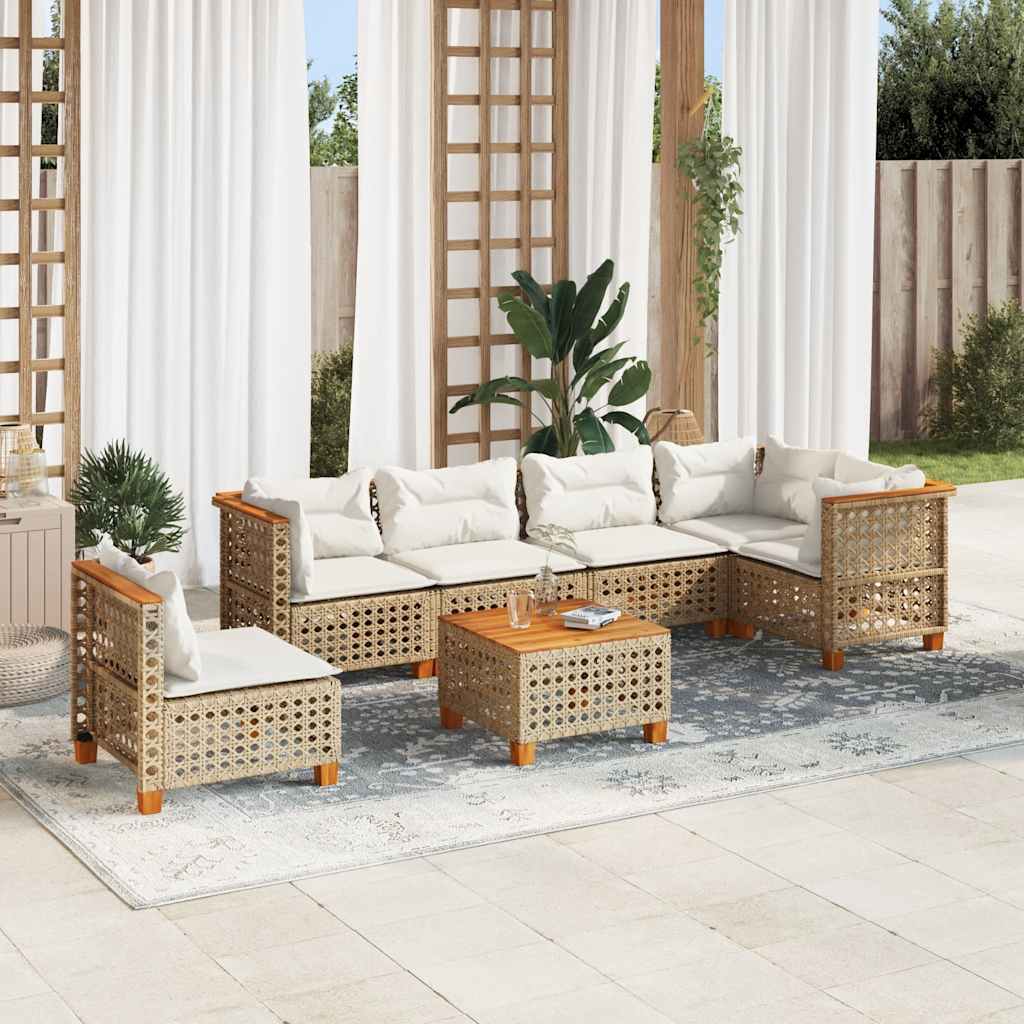 vidaXL 7-delige Loungeset met kussens poly rattan zwart