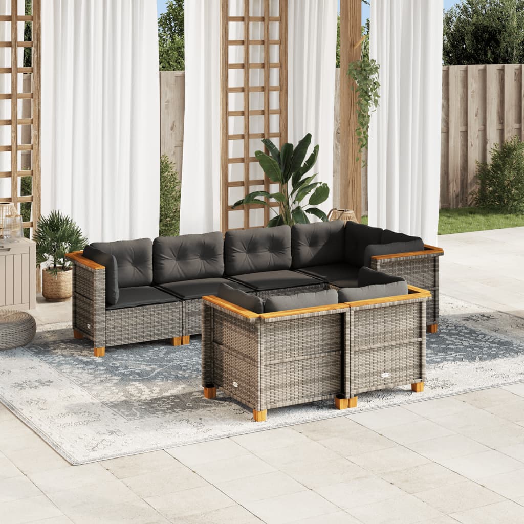 vidaXL 7-delige Loungeset met kussens poly rattan zwart