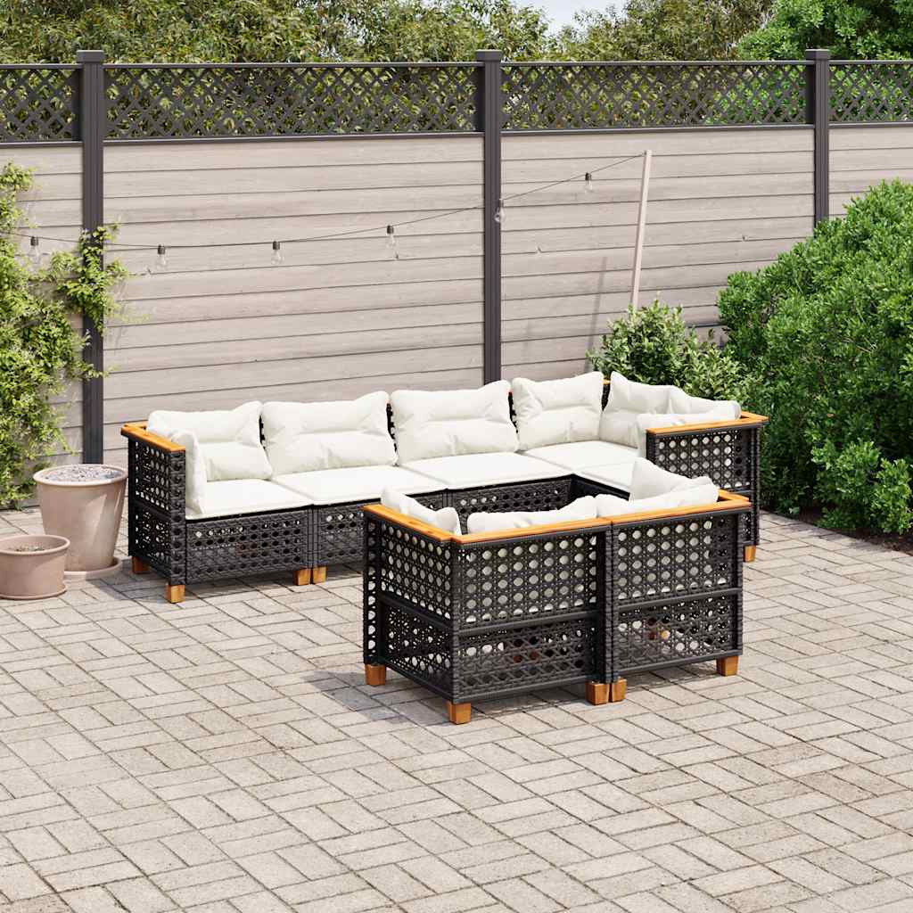 vidaXL 7-delige Loungeset met kussens poly rattan zwart