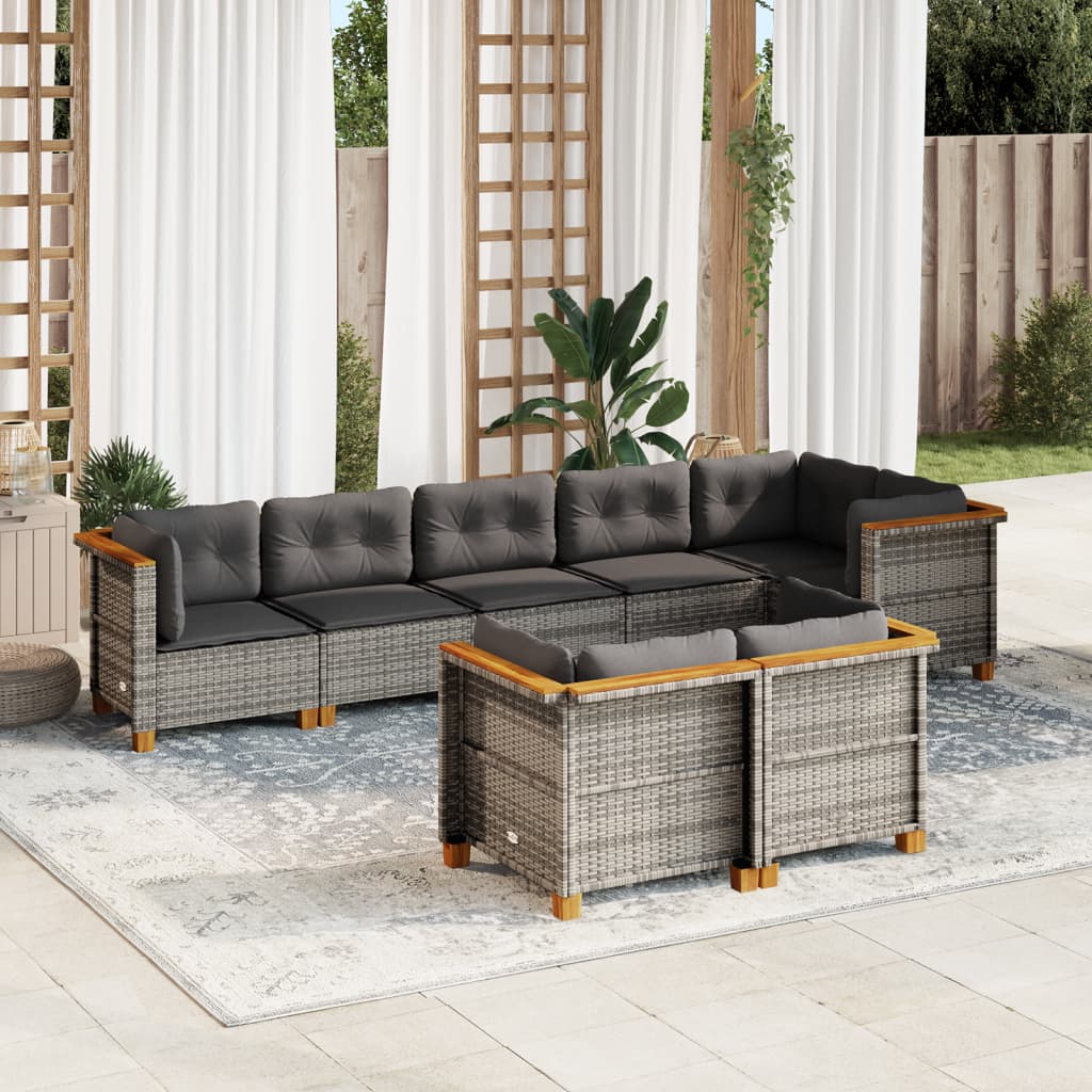 vidaXL 8-Piece Poly Rattan Lounge Set with Cushions Black