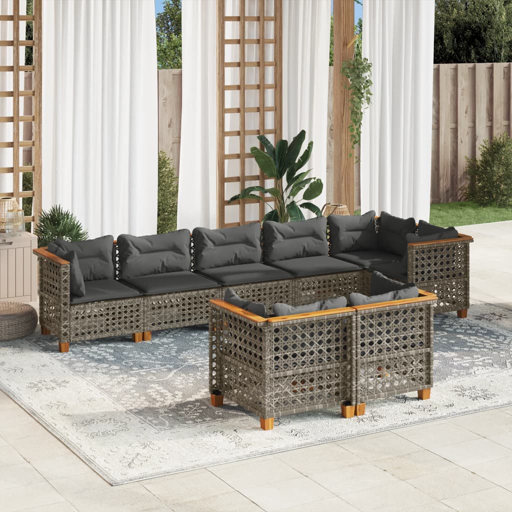 vidaXL 8-Piece Poly Rattan Lounge Set with Cushions Black