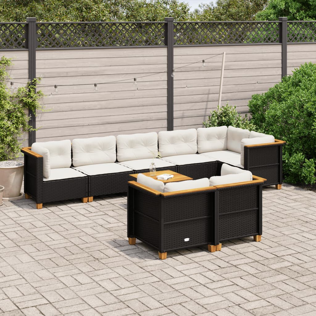 vidaXL 8-Piece Poly Rattan Lounge Set with Cushions Black