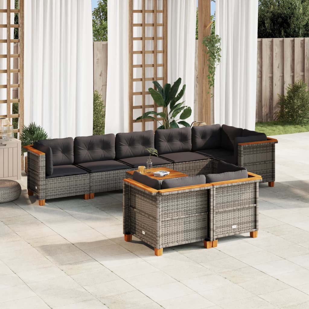 vidaXL 8-Piece Poly Rattan Lounge Set with Cushions Black