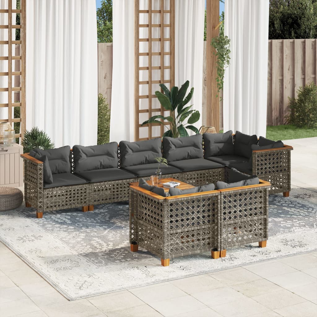 vidaXL 8-Piece Poly Rattan Lounge Set with Cushions Black