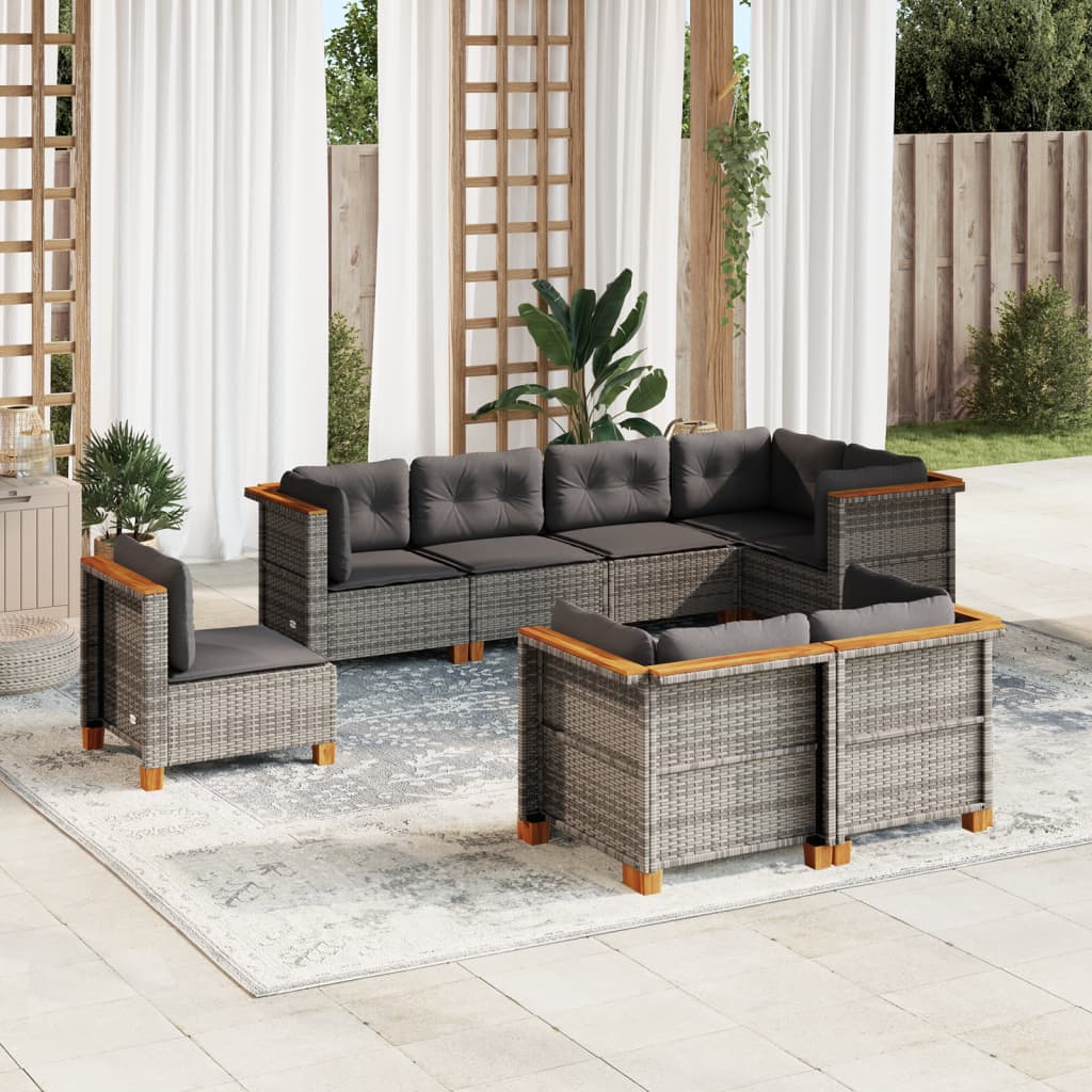 vidaXL 8-delige Loungeset met kussens poly rattan zwart