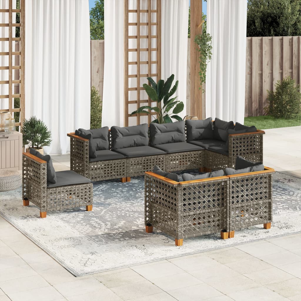vidaXL 8-delige Loungeset met kussens poly rattan zwart