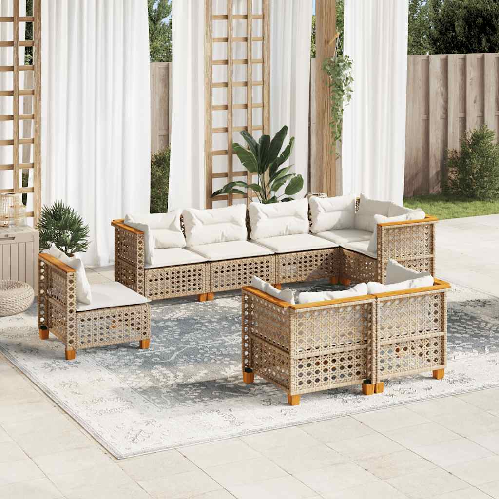vidaXL 8-delige Loungeset met kussens poly rattan zwart
