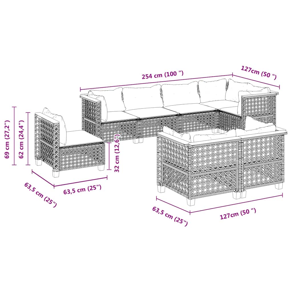 vidaXL 8-delige Loungeset met kussens poly rattan zwart