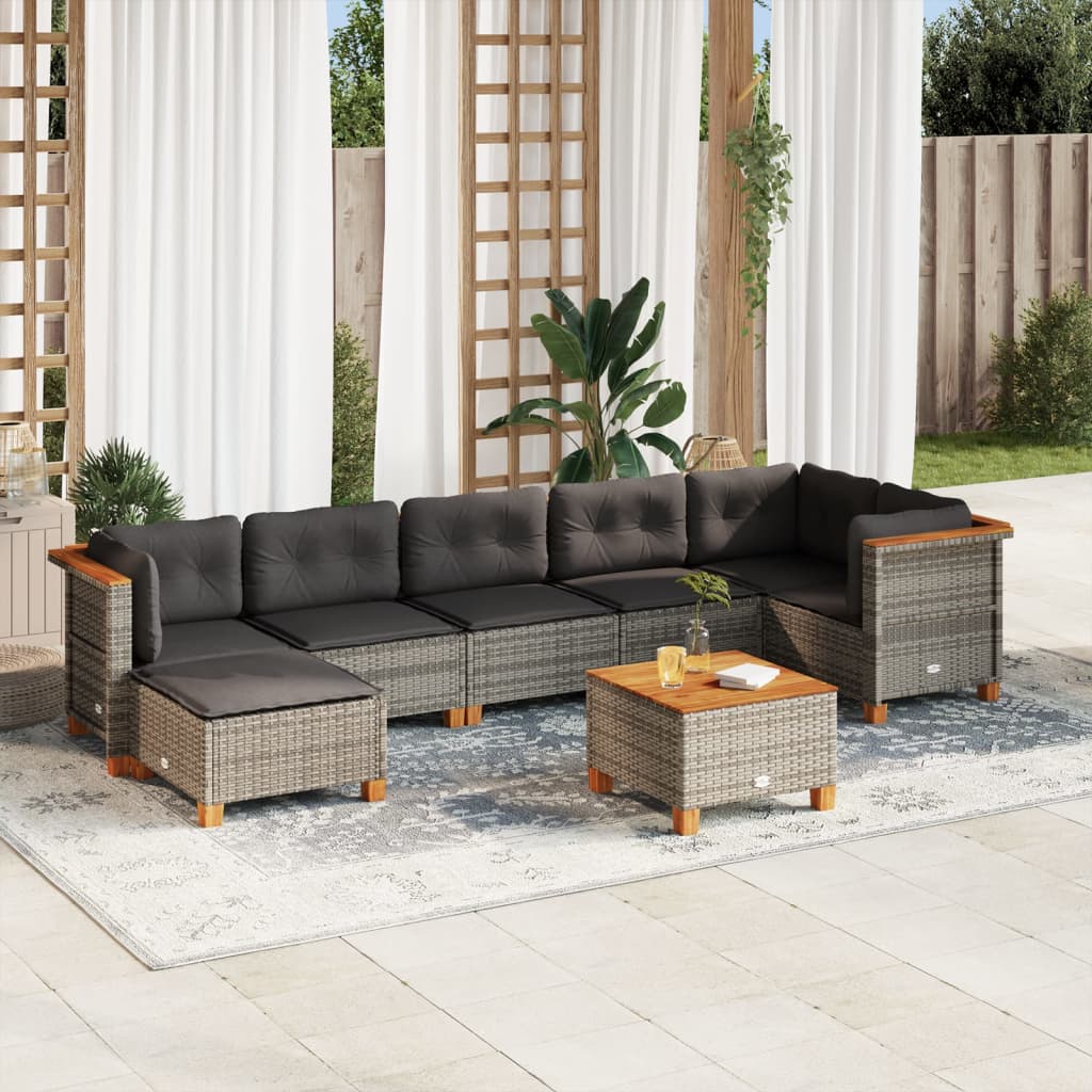 vidaXL 8-Piece Poly Rattan Lounge Set with Cushions Black