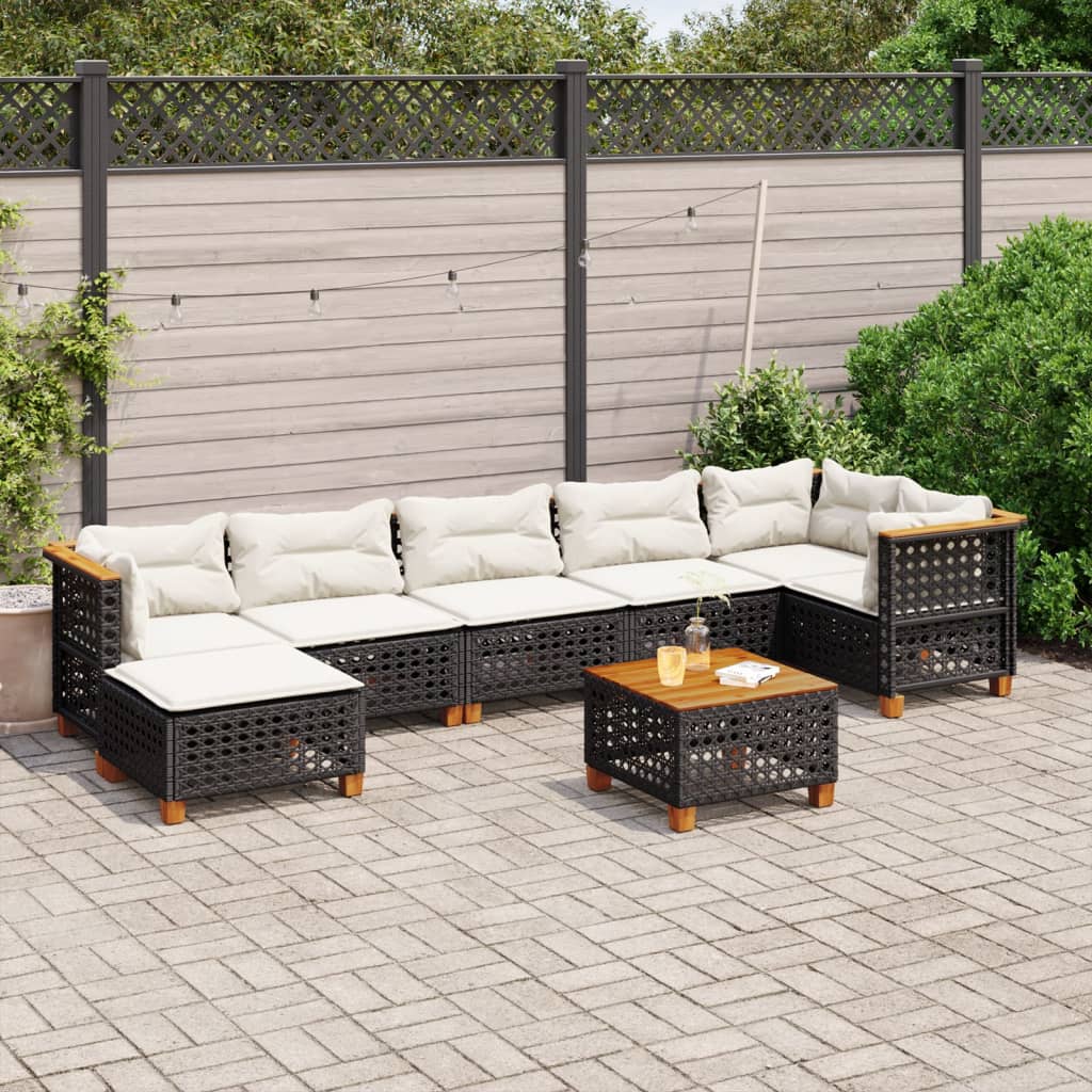 vidaXL 8-Piece Poly Rattan Lounge Set with Cushions Black