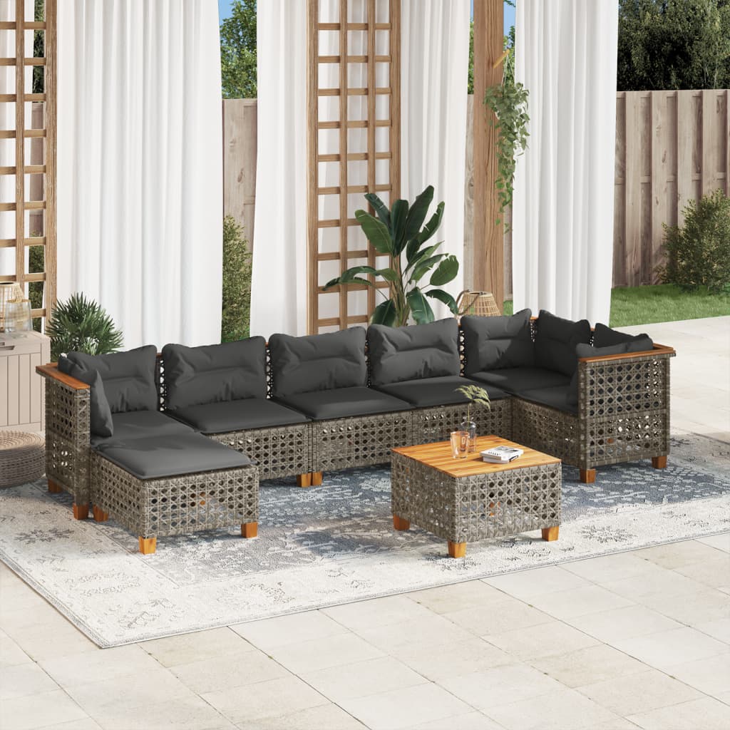 vidaXL 8-Piece Poly Rattan Lounge Set with Cushions Black