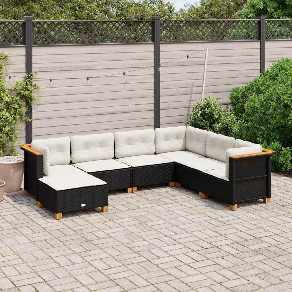vidaXL 7-delige Loungeset met kussens poly rattan zwart