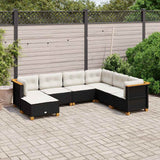 vidaXL 7-delige Loungeset met kussens poly rattan zwart