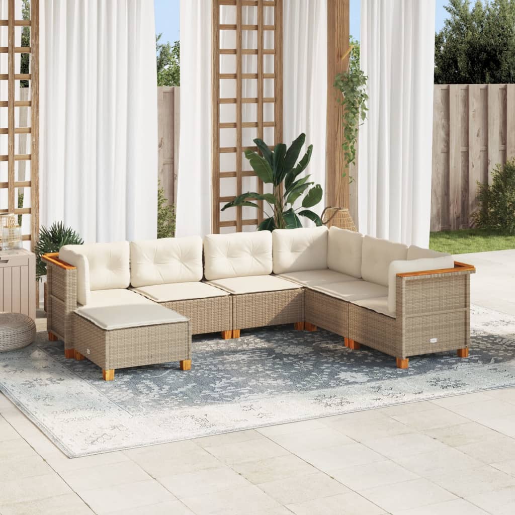 vidaXL 7-delige Loungeset met kussens poly rattan zwart