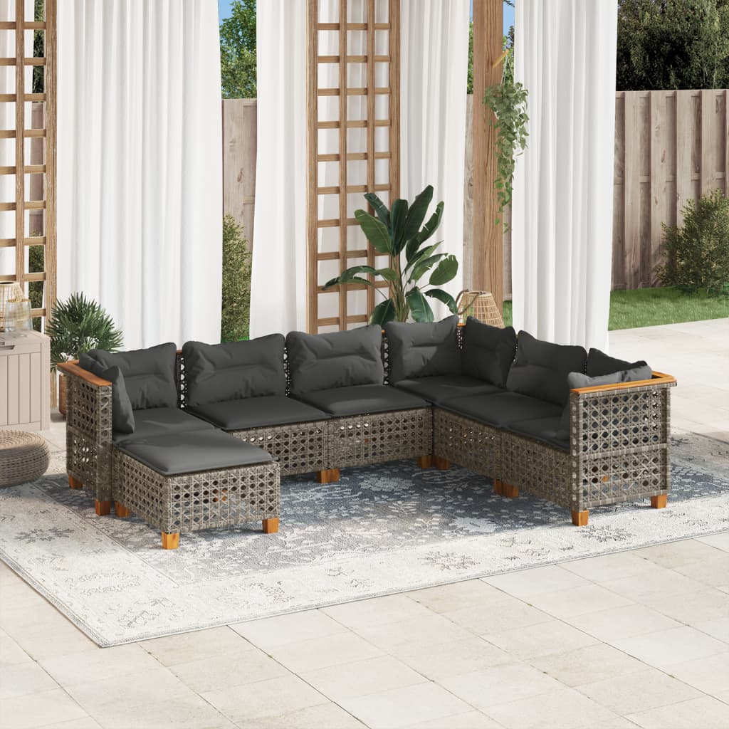 vidaXL 7-delige Loungeset met kussens poly rattan zwart
