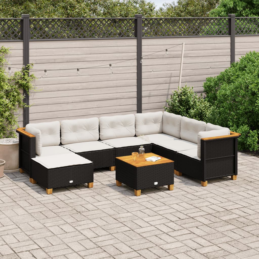 vidaXL 7-delige Loungeset met kussens poly rattan zwart