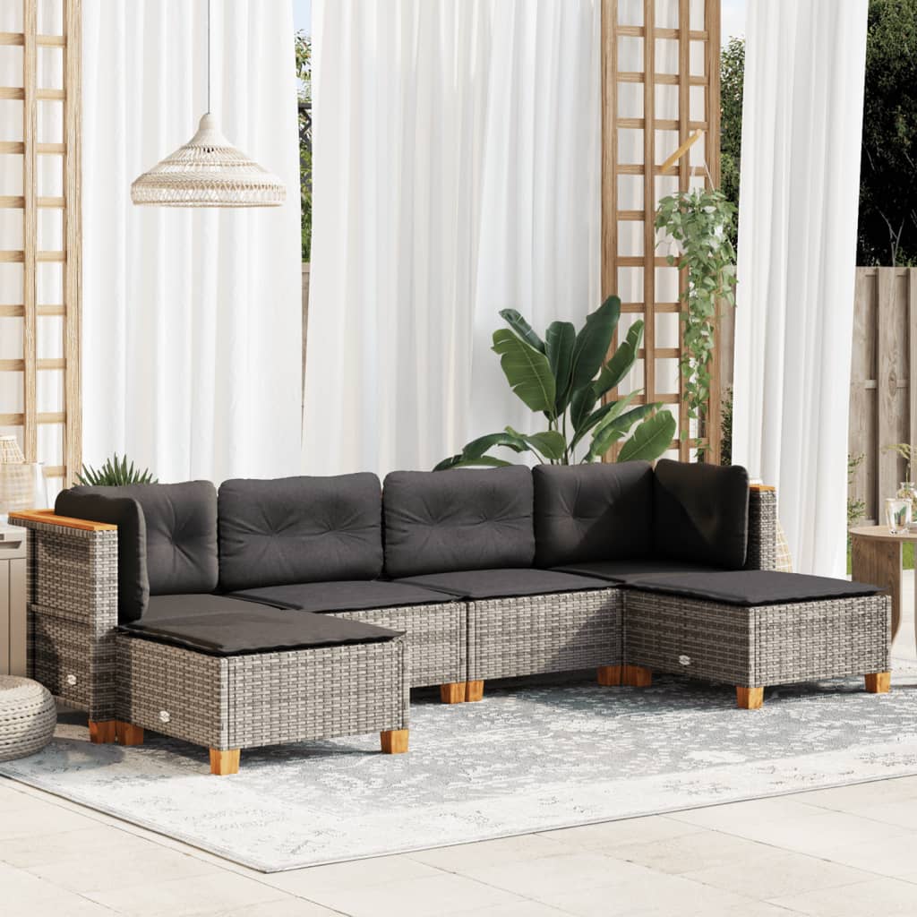 vidaXL 6-Piece Lounge Set with Cushions Poly Rattan Black