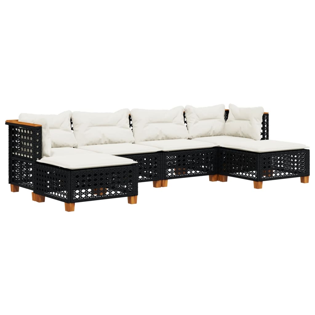 vidaXL 6-Piece Lounge Set with Cushions Poly Rattan Black