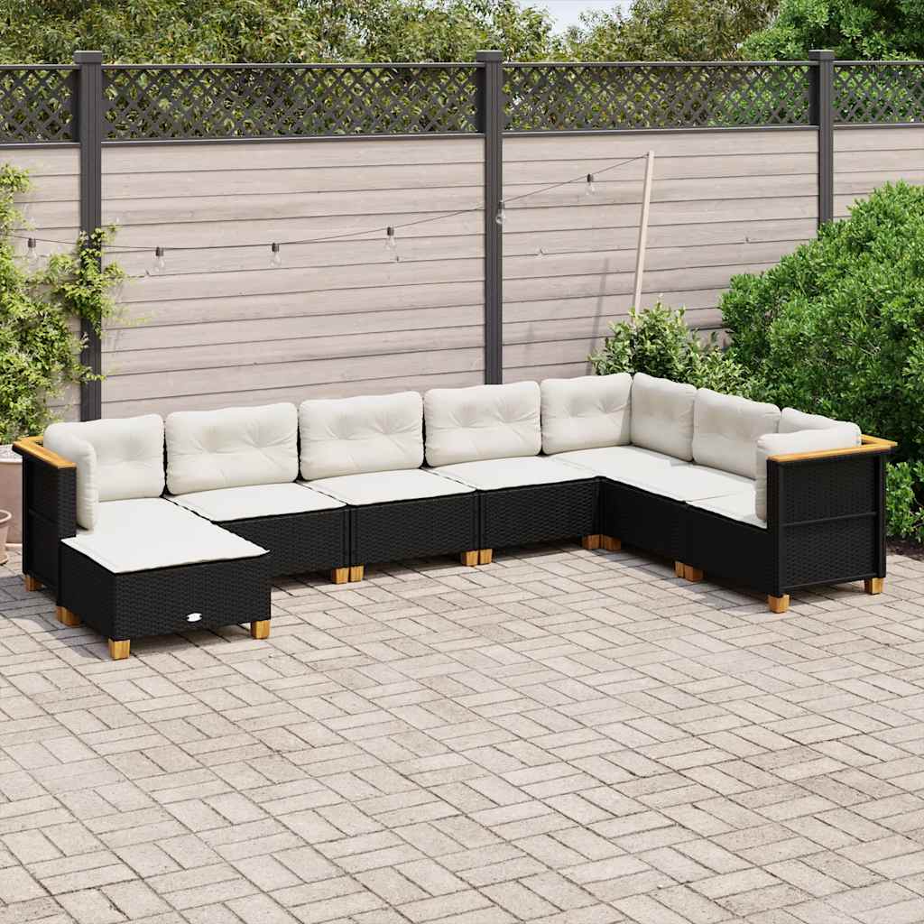 vidaXL 8-delige Loungeset met kussens poly rattan zwart