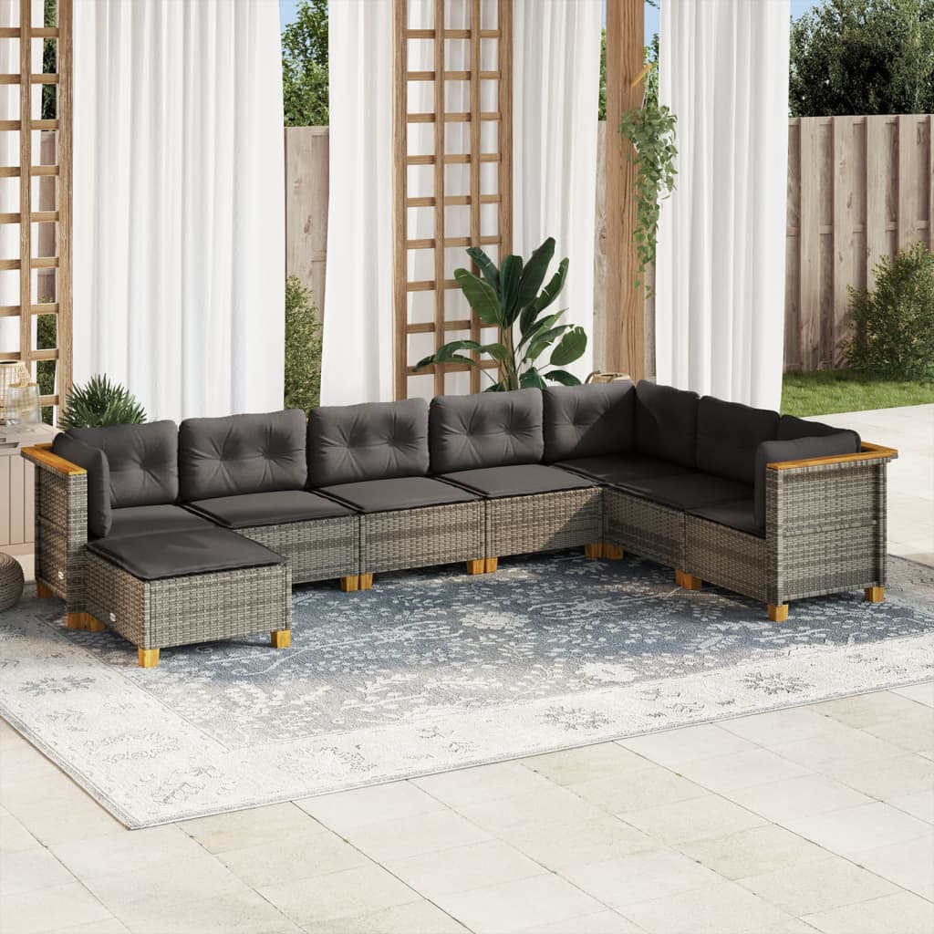 vidaXL 8-delige Loungeset met kussens poly rattan zwart