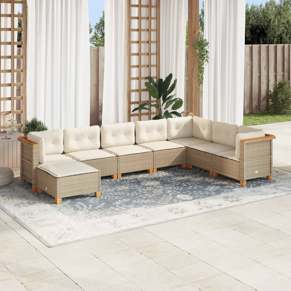vidaXL 8-delige Loungeset met kussens poly rattan zwart