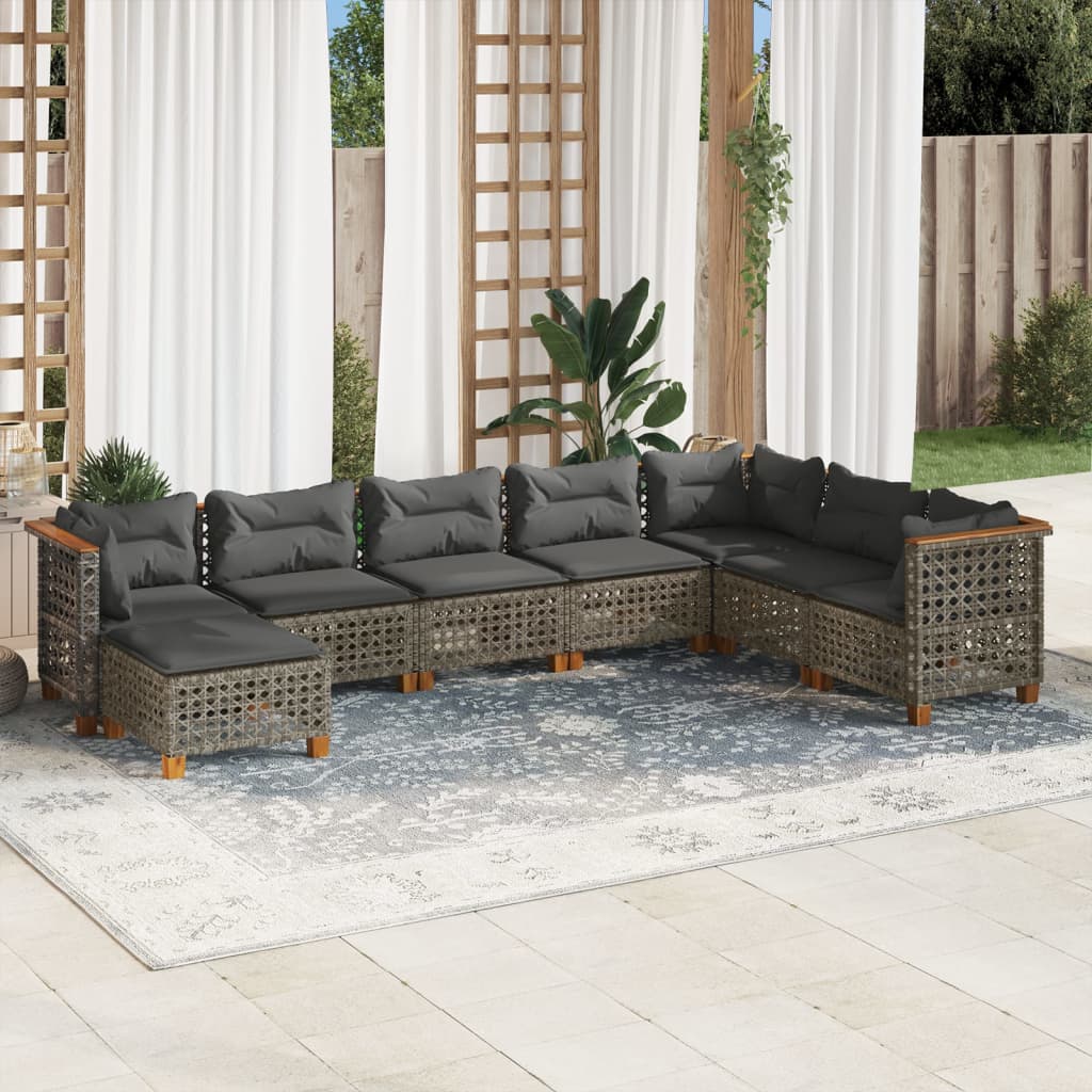 vidaXL 8-delige Loungeset met kussens poly rattan zwart
