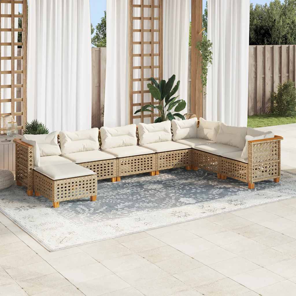 vidaXL 8-delige Loungeset met kussens poly rattan zwart