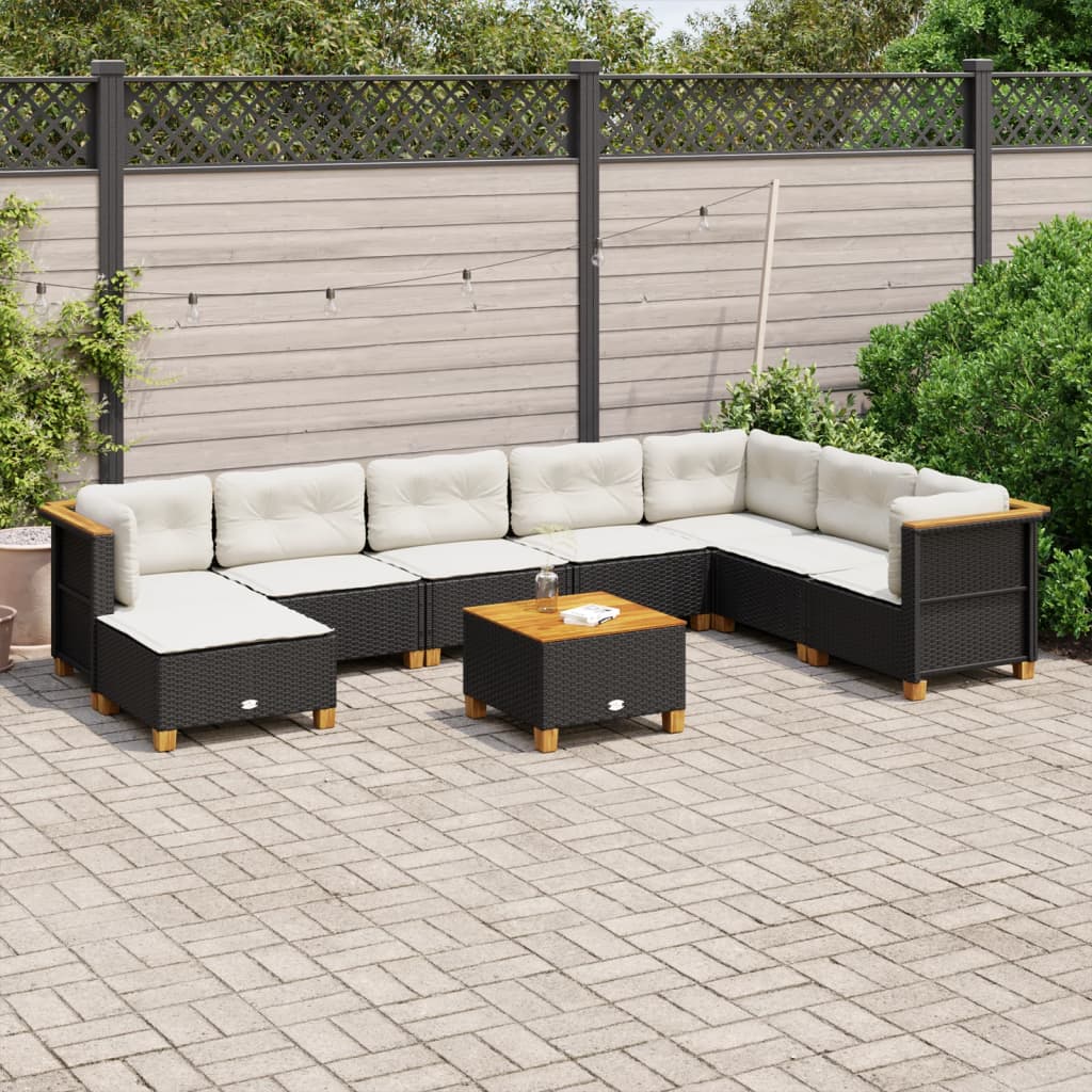 vidaXL 8-delige Loungeset met kussens poly rattan zwart