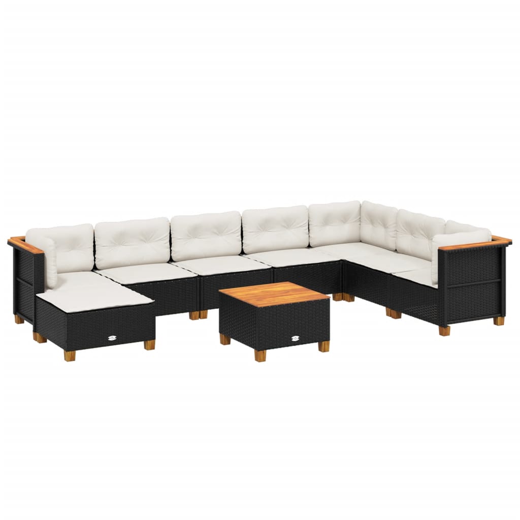vidaXL 8-delige Loungeset met kussens poly rattan zwart