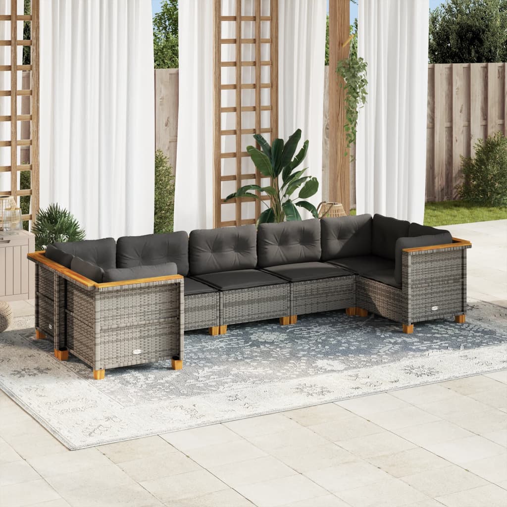 vidaXL 7-Piece Lounge Set with Cushions Poly Rattan Black