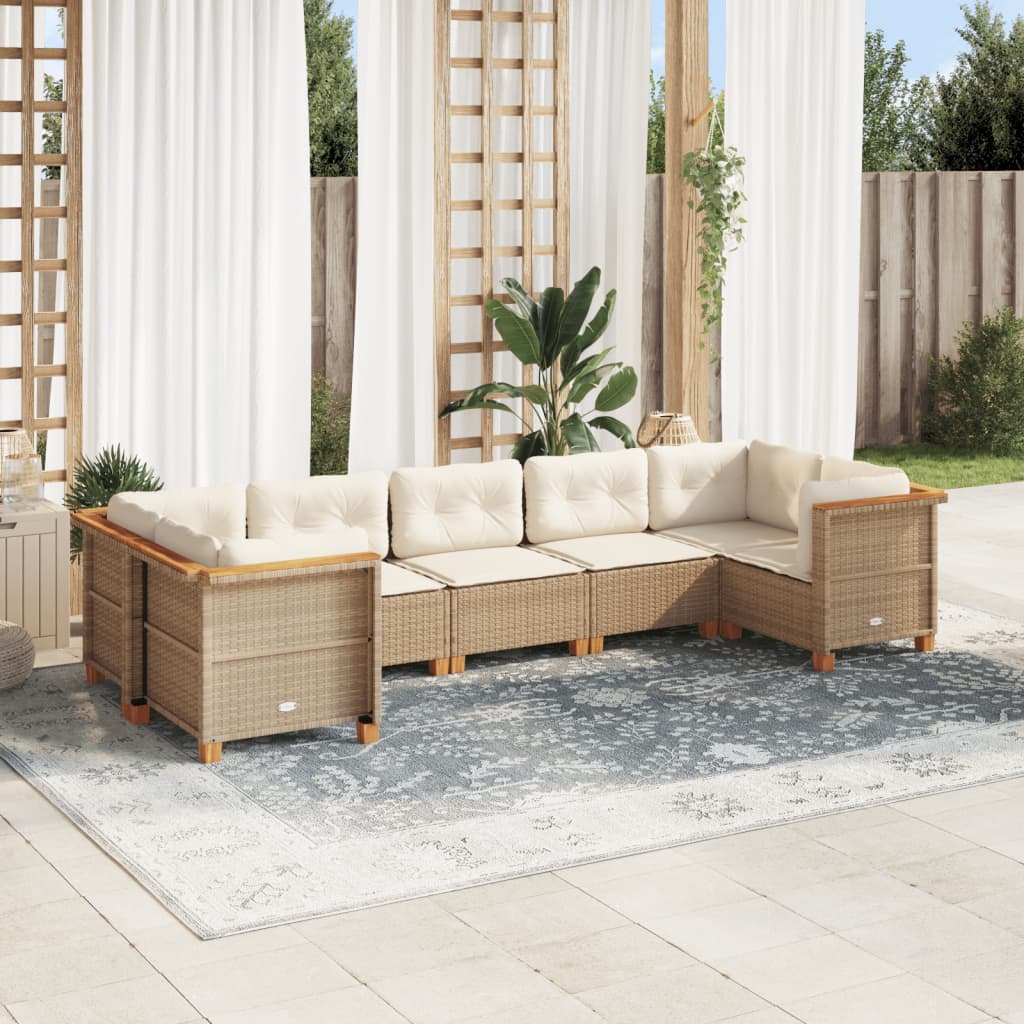 vidaXL 7-Piece Lounge Set with Cushions Poly Rattan Black