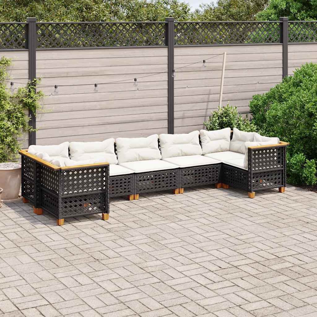 vidaXL 7-Piece Lounge Set with Cushions Poly Rattan Black