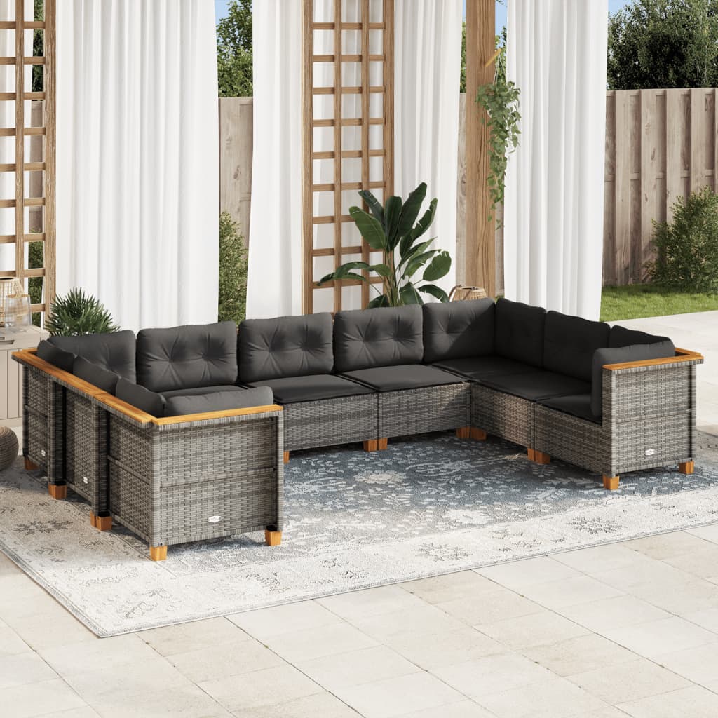 vidaXL 9-delige Loungeset met kussens poly rattan zwart